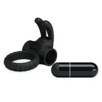 Inel erectil vibrant negru cu stimulator pentru clitoris - 75153218 - 2