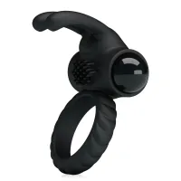 Inel erectil vibrant negru cu stimulator pentru clitoris - 75153218 - 4