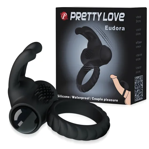 Inel erectil vibrant negru cu stimulator pentru clitoris - 75153218