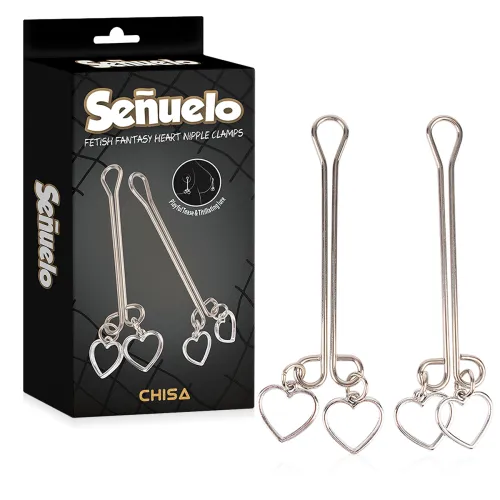 Set de cleme de sârmă din oțel pentru sfârcuri cu inimioare BDSM - 76740812