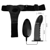 Negru strap-on penis artificial vibrant pegging + telecomandă - 74011327 - 4