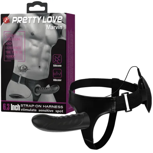 Negru strap-on penis artificial vibrant pegging + telecomandă - 74011327