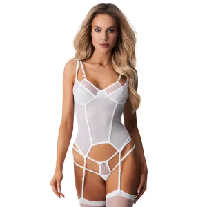 Obsessive Arrowel corset alb cu dantelă + bretele pentru ciorapi - 75861447