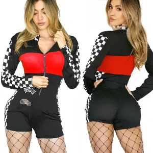 Salopetă senzuală erotică cu șorturi și fermoar Racer Girl - 70496290